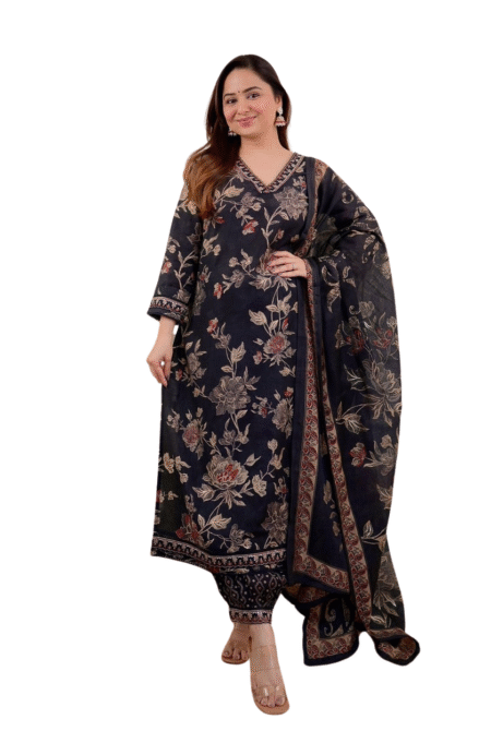 Flawless Florals ? Printex Embroidered Cotton Dress for Daily Style (XL)